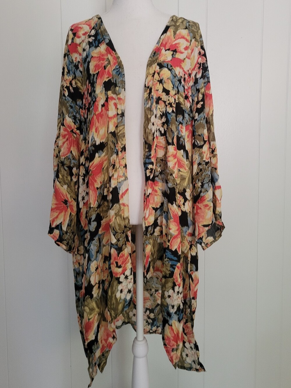SALE Billabong Floral Kimono Open Front Cover Up Lace Up Back Tropical Boho M/L